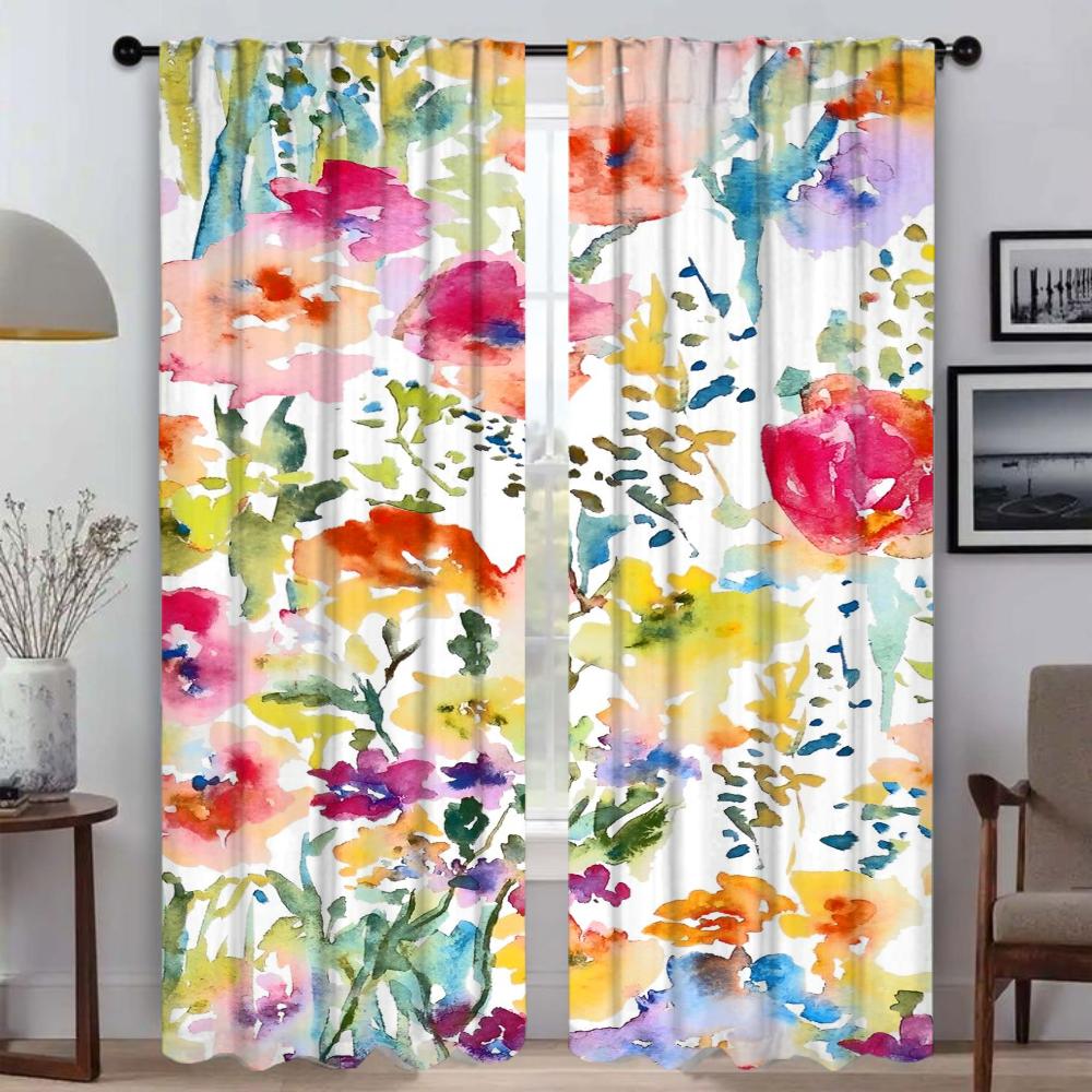 Flower Tulle for Bedroom Modern Living Room Curtains 2 Pieces Partition Halloween Decoration Blackout Curtain Shades Kitchen