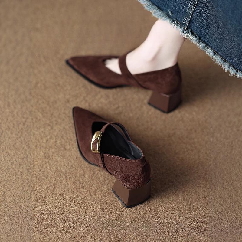 Französische Retro Mary Jane High Heels - Exquisiter Frühling/Herbst 2025 Stil für Damen mit spitzer Zehenpartie, perfekt zu Röcken.