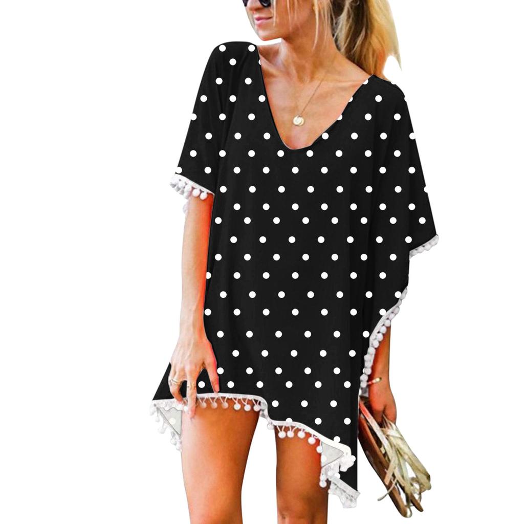 Kvinners trim Kaftan Chiffon dusker Badetøy Beach Loose Bikini Cover Up Topper