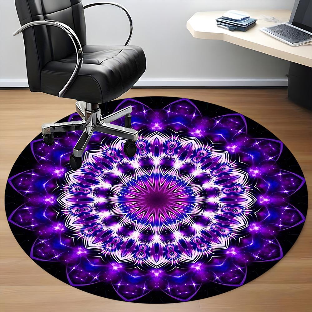 1pc Purple Mandala Chair Carpet for Office, Round Polyester Mat, Indoor Decor for Office, Easycare Fabric, Washable Non-slip Area Carpet