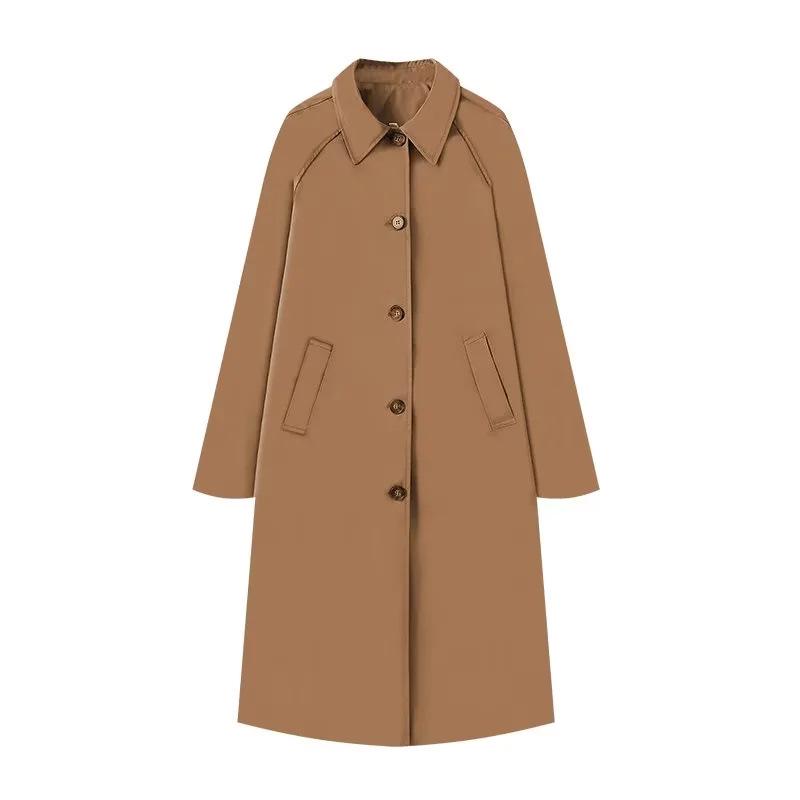 Women's European and American Style Lapel Single-Breasted Trench Coat - Workwear Inspired Fashion Jacket