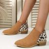 New Patchwork Leopard Ankle Boots Women Back Zipper Low Heels Short Boots Woman Autumn Pointed Toe Booties Plus Size