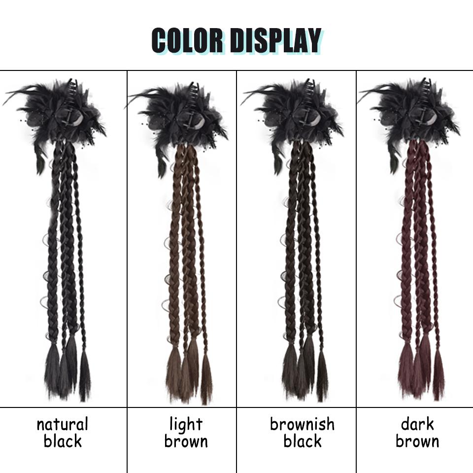 Ponytail Synthetic Wig Rose Feather Grip Female Twist Boxing Braid Feather Rose Grip Low Side Ponytail