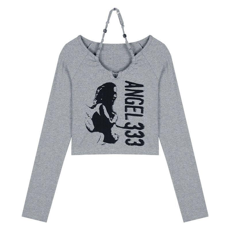 Fashion Woman Tshirts  Slim Women Goth T-shirt Long Sleeve Crop Tops Y2k Top Clothing Korean T Shirt