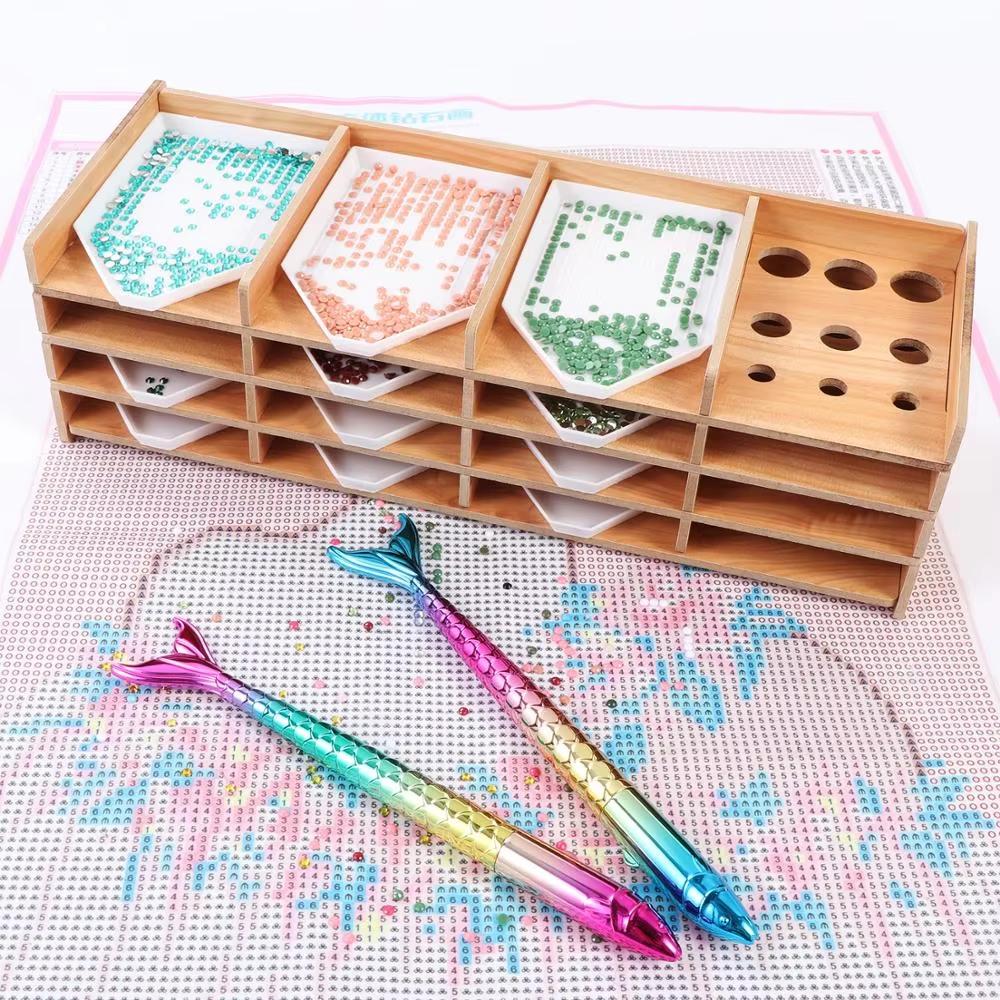 Wooden Diamond Painting Organizer Rack Multi Layer Tray Storage Holder for Beads Drills Pens Rhinestone Art and DIY Craft Tools