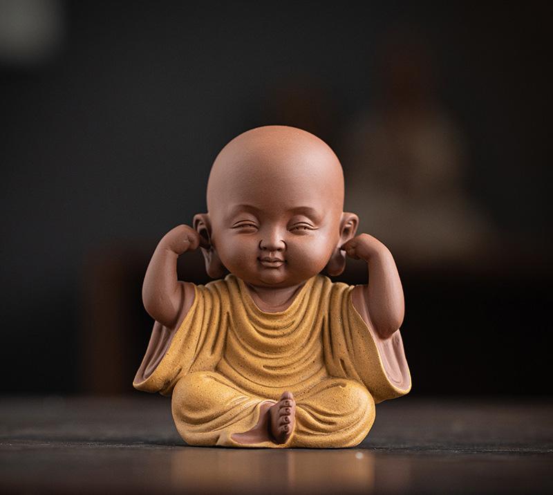 Ceramics Little monk Figurine small statue Creative home room office decorations Chinese specialty ornaments