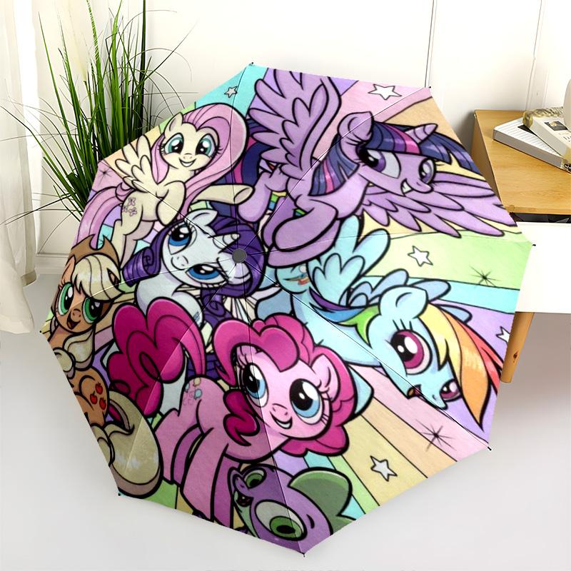Magic Pony Friendship Shines Folding Umbrella 8 Paraphenoid Bones Suitable For All Seasons Umbrella Outdoor Printing