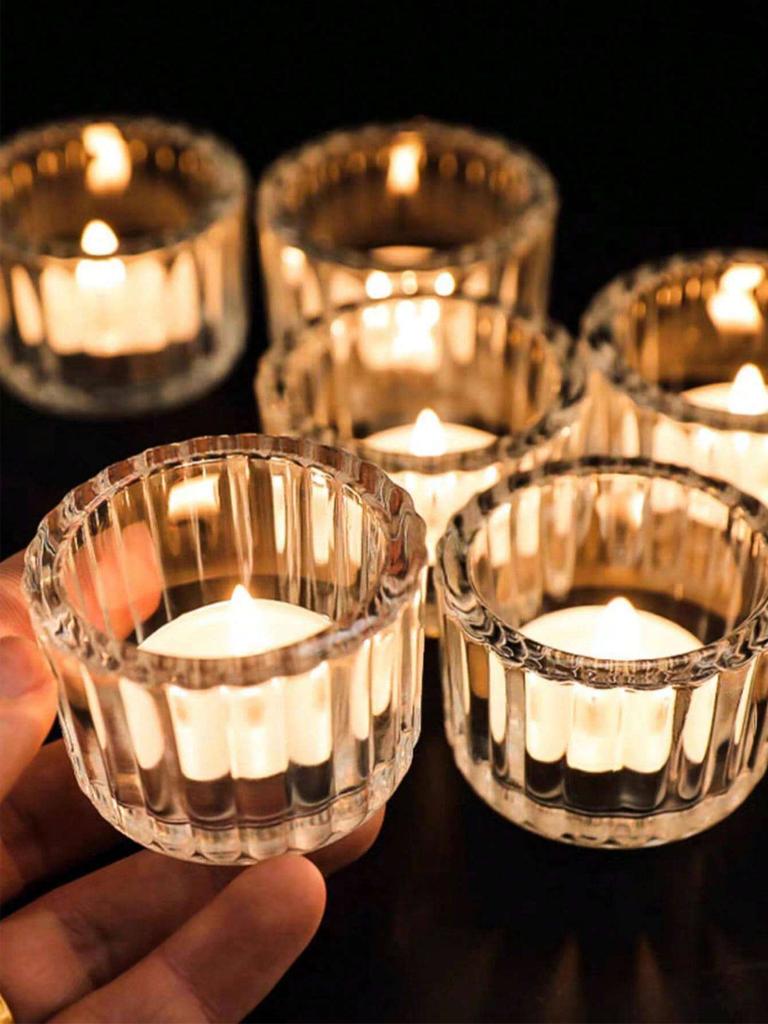 2 Pcs Glass Tealight Candle Holder Small Clear Mini Candlestick Table Centerpiece Home Decorations for Wedding Festival Birthday