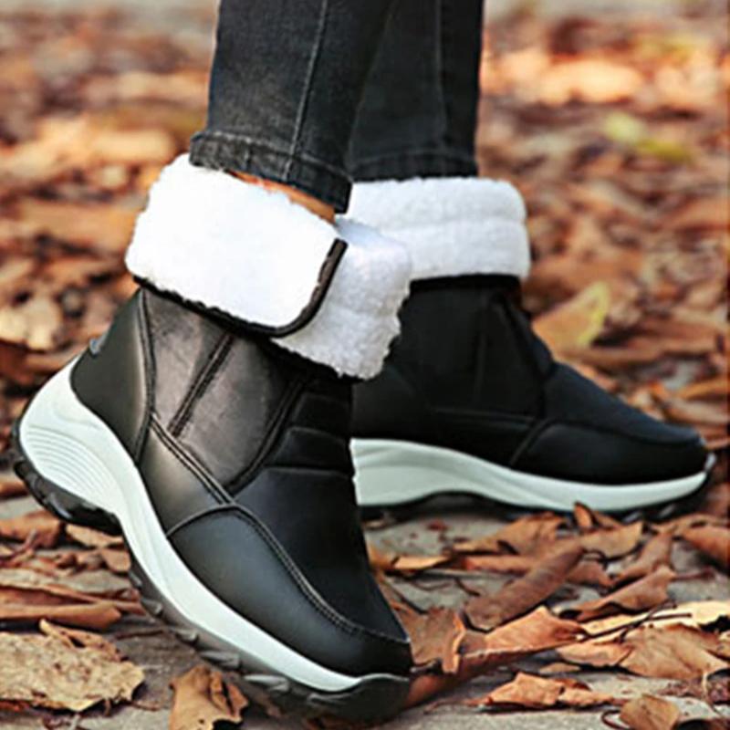 Waterproof Boots Women Winter Shoes Platform Boots WithThick Fur Mid-Calf Snow Boots Fashion Wedge Botas Mujer Shoes Woman