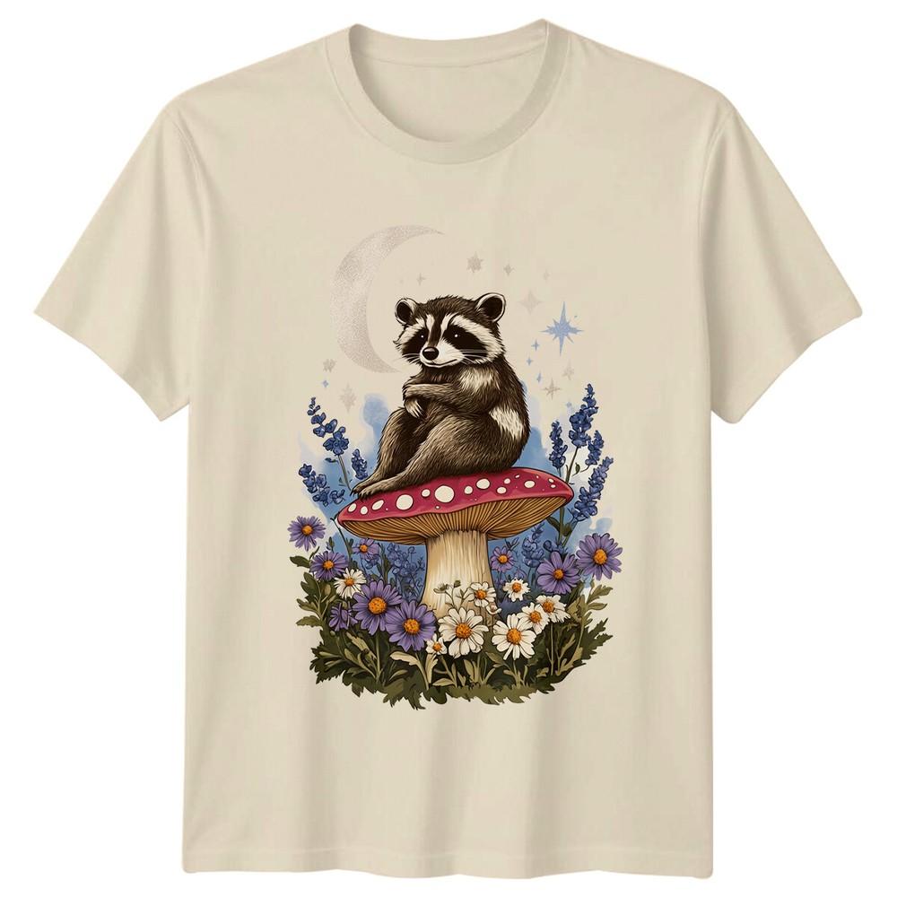 Raccoon Mushroom Moon Stars Floral Naturecore Aesthetic TShirt
