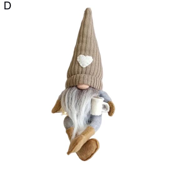 Christmas Plush Doll Knitted Heart Hat Grey Whiskers/Braid Coffee Mug Long-legged Handmade Home Decor Xmas Tabletop Faceless Gnome Stuffed