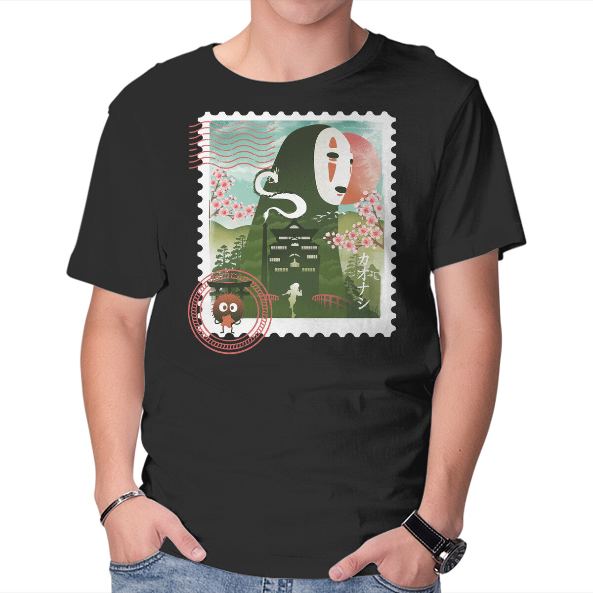 Unisex Crew Neck T-Shirt Spirit Mail Stamp Graphic Short Sleeve Casual Tee M