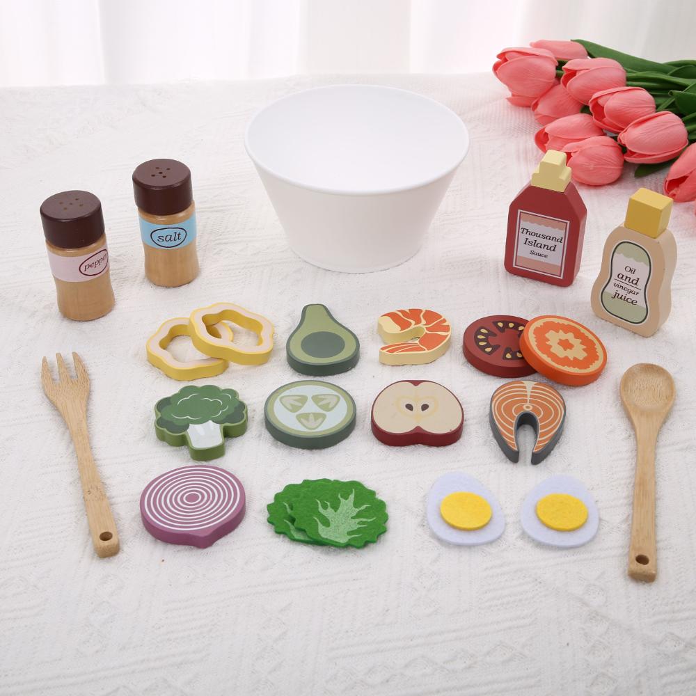 Kitchen Pretend Play Toys Playsets Simulation Food Accessories Pizza Salad Dessert Set Learning Educational Toy for Toddler 3+