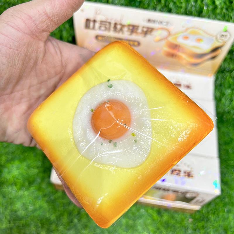 Fried Egg Toast Squishy Toy, Slow Rising Squeeze Bread Toy, Stress Relief Hand Relax Fidget Toy For Kids Adults
