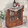 40*35*16cm1ks Vintage Dvoukřídlá kosmetická&suvenýrová&Úložná skříňka na třídění šálků se dvěma zásuvkami, Skříňka pro domácnost ze dřeva v severském stylu.