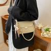 Large Capacity Small Square Bag with Ribbon Chain Crossbody Bag Leather Shoulder Bag  Mobile Phone