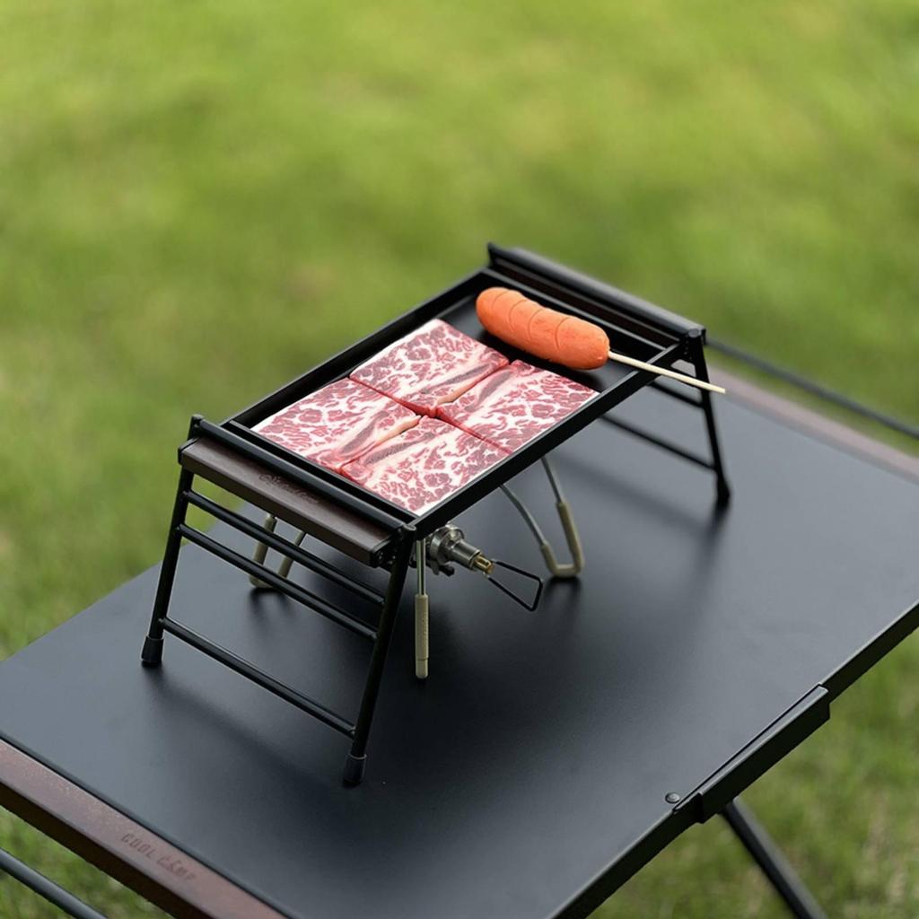 Camping Barbecue Plate Raised Side Rails Folding Grill Angled Legs