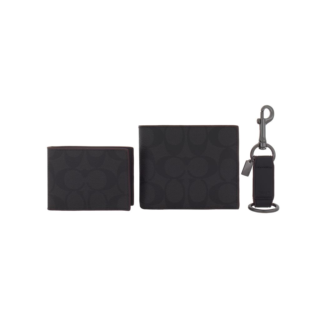 Coach 3 In 1 Wallet 11 Brand Logo Multi Card Slot PVC Wallet Men Wallets Black CW344-QBMI5