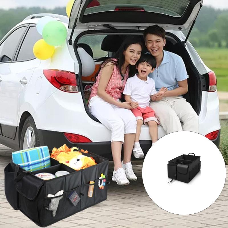 Large Capacity 68L Multiple Compartment Car Storage Box Foldable Design For SUV Sedan Truck Vehicle Organization Travel