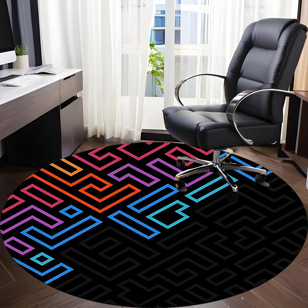 1pc Geometric Design Chair Carpet for Office, Round Non-Slip Durable Large Size Office Carpet, Suitable for Office, Beautiful Decoration