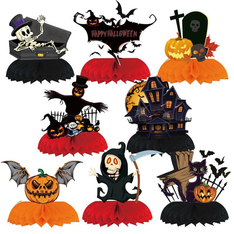 1Set Halloween Crafts Honeycomb Ornament Desktop Ghost Theme Table Decor Paper Birthday Party Decoration Spider Backdrop
