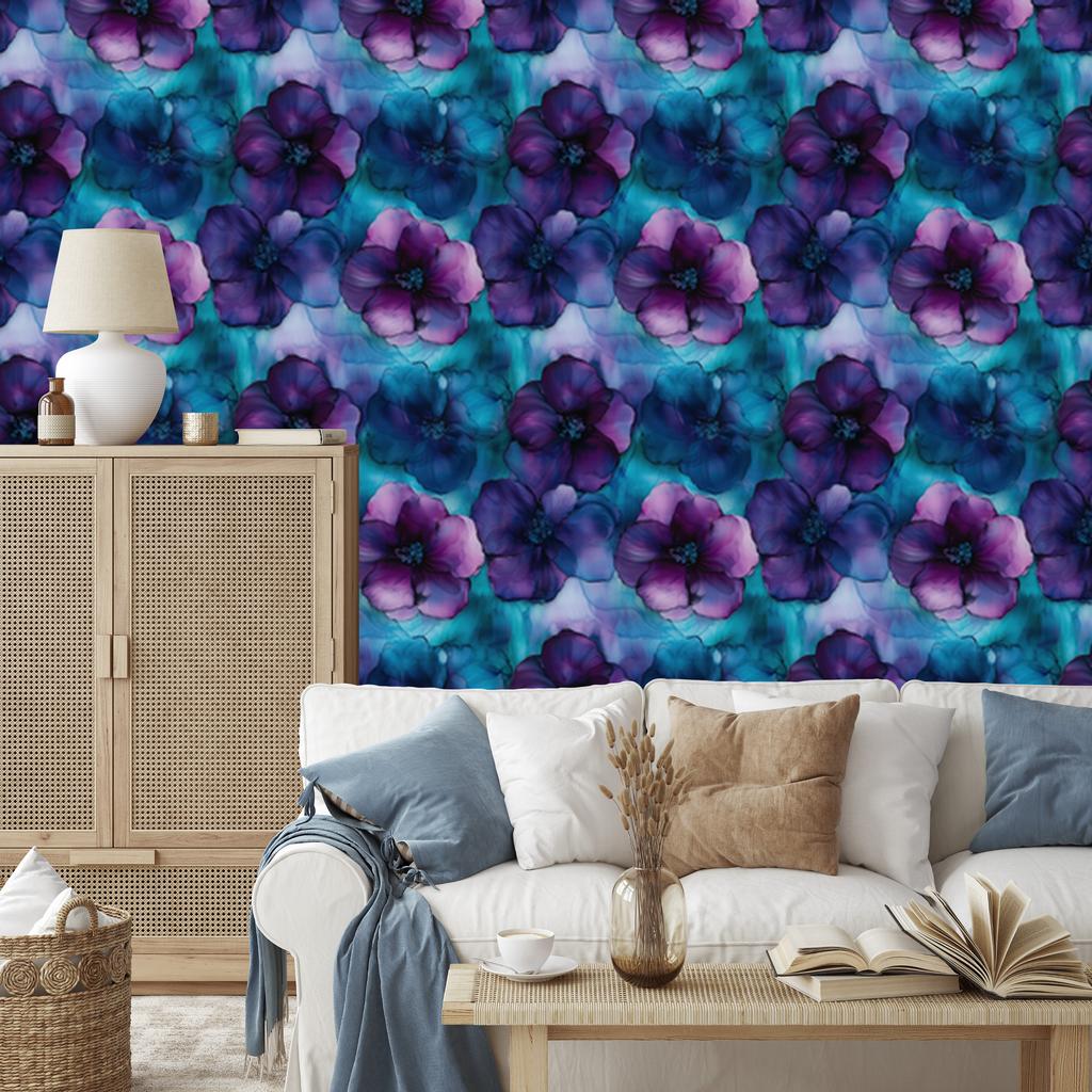 Wallpaper Ink navy blue, blue, turquoise and purple 50x1000