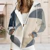 Women Plus Size Geometric Printed Zip Up Hoodie Long Sleeve Drawstring Hood With Pockets