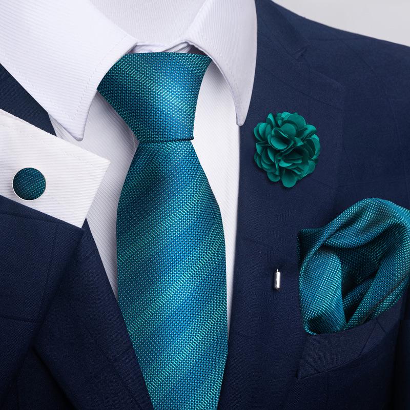 Brown Paisley Men's Tie, Pocket Square, Cufflinks & Boutonniere Set for Business Formal Wear.