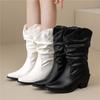 Women's  New Pointed Toe Western Cowgirl Chelsea Ankle Boots Cossacks Cowboy Boats Wedges Black White Size 35-46
