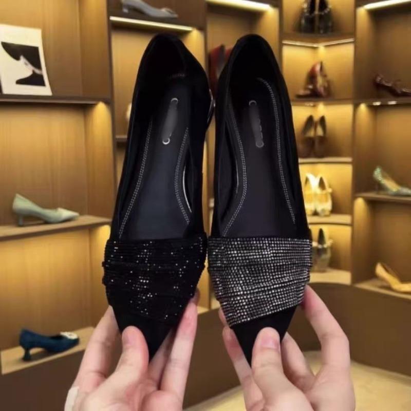 Autumn rhinestone temperament pointed head low heel single shoes women's new versatile shoes soft sole women's shoes