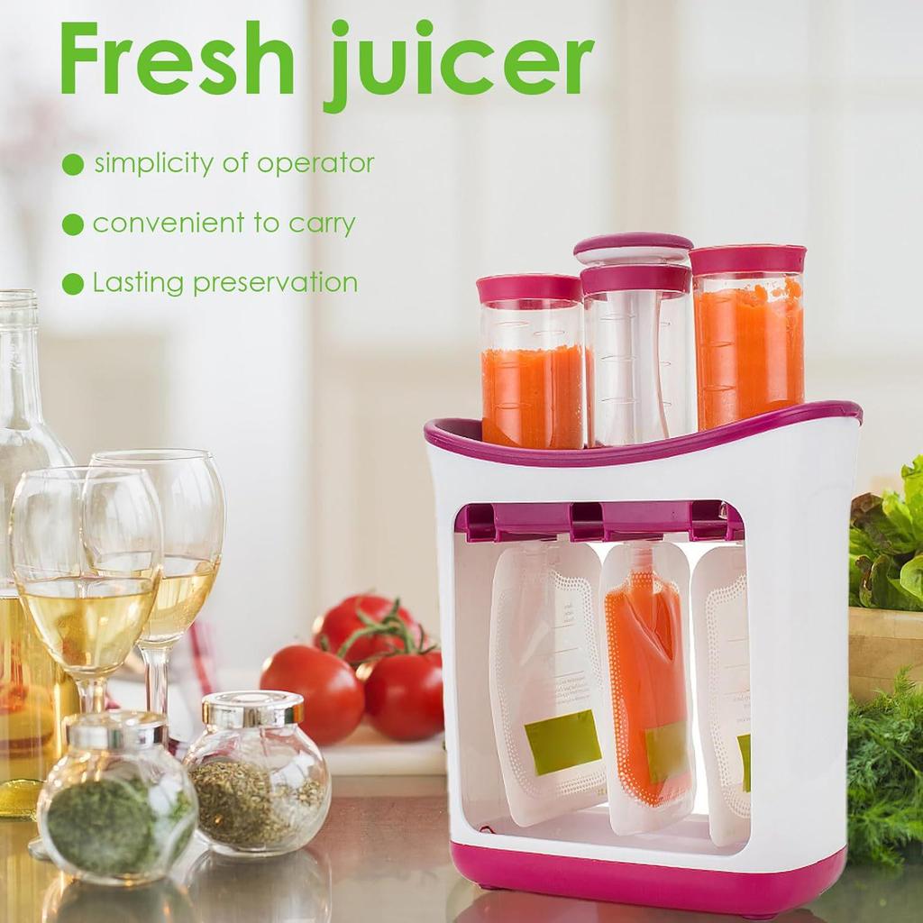 Baby Food Prep: Fruit Puree Squeezer, Storage Bags, Portioning Container, and Food Processor
