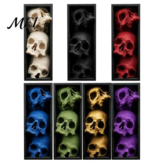 Dark Fantasy Home Ornaments 3Pcs Halloween 3 Tier Skull Bookends, Gothic Resin Bookshelf Decor for Office, Skeleton Statue Bookshelves Spooky