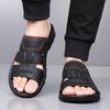 Men Black Leather Slippers Flats Summer Brown Wide Head Sandals Outdoor White Beach Shoes for Father Over Sized 46 47 48