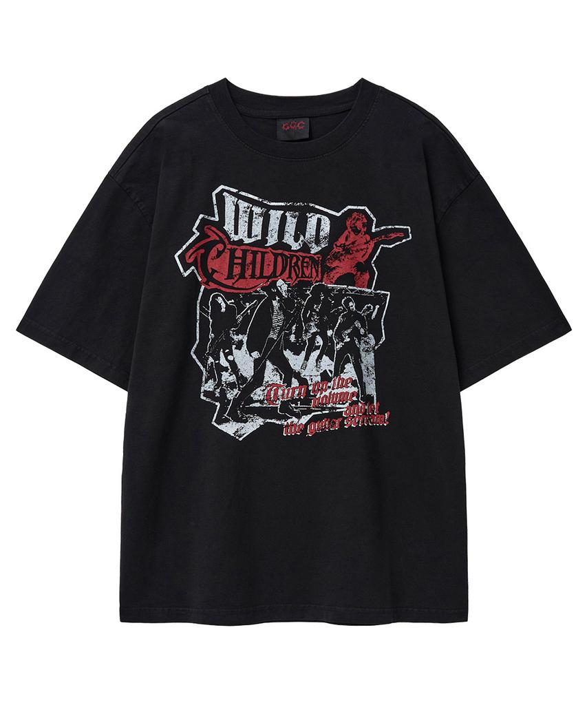 Geuleigaijeukeulleob Pigment Wild Children Oversized Short Sleeve T-Shirt Black