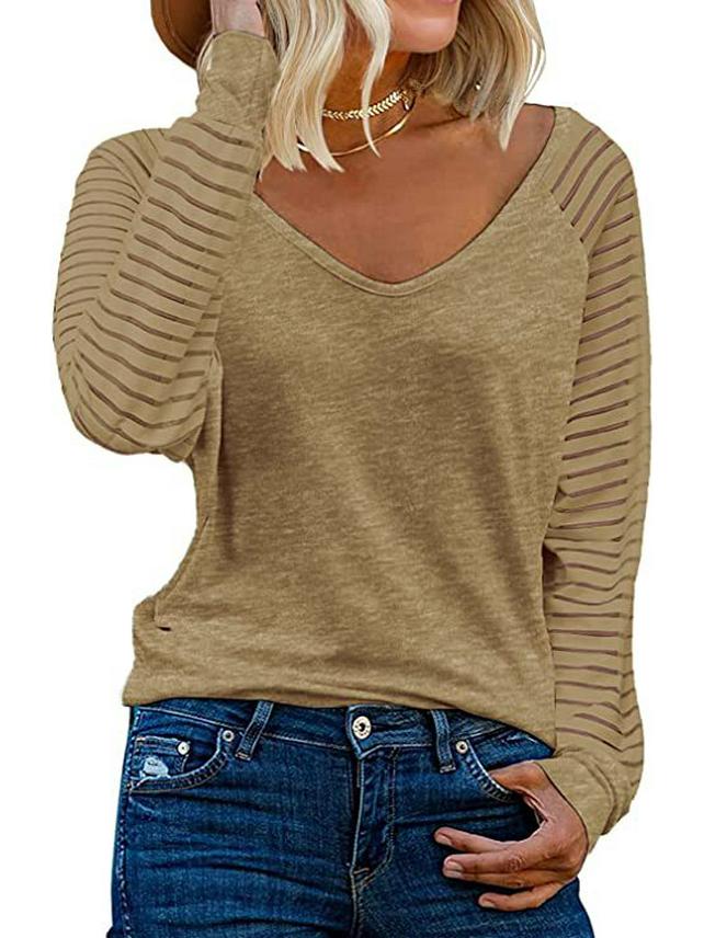 New Women's Patchwork Long Sleeve Striped Casual Loose Top