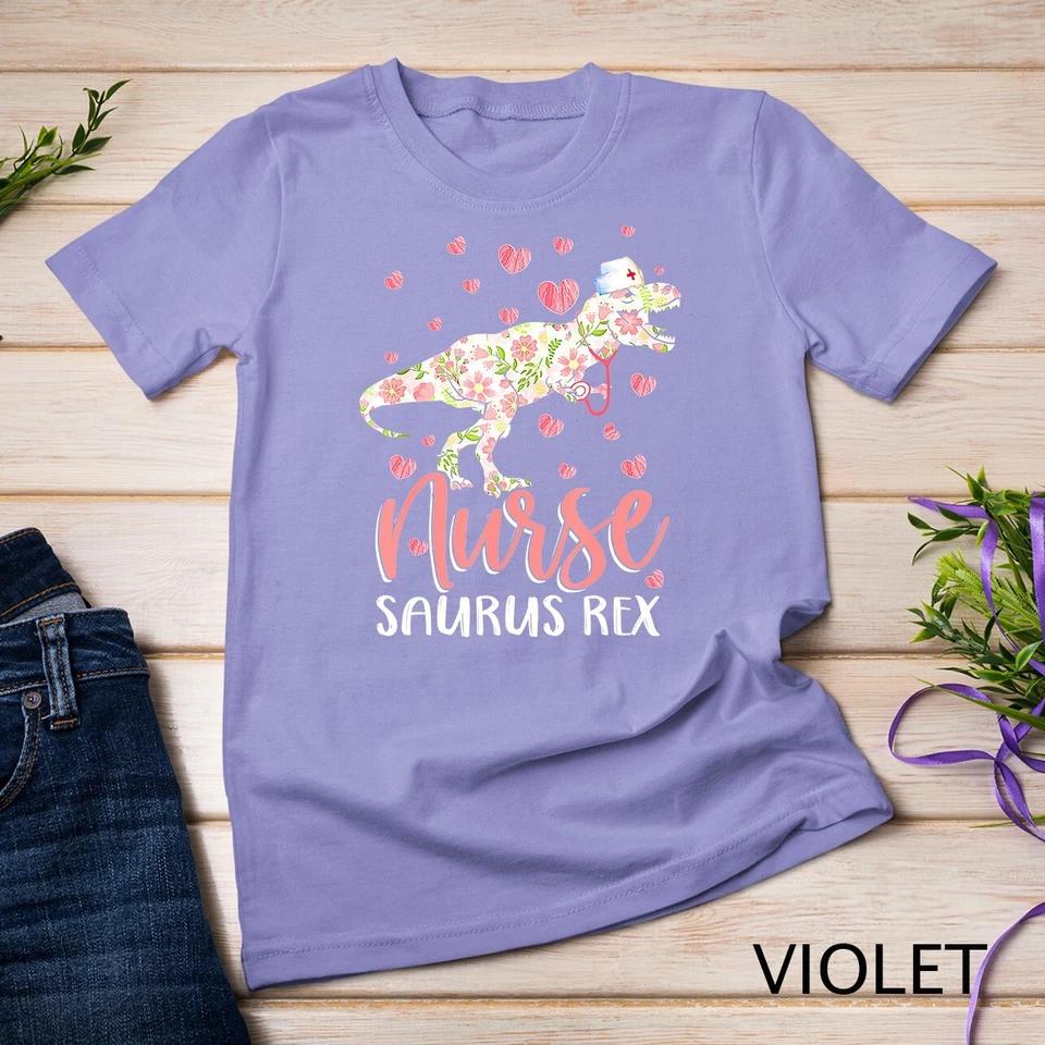 Funny Dinosaur Scrub Nurse Life RN Nursing LPN Floral Mother Unisex T-shirt 10 M