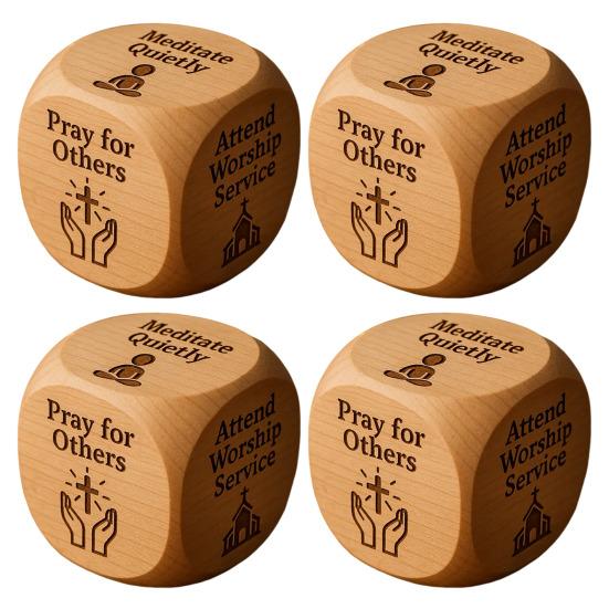 Christian Prayer Dice Handmade Wooden 6-Sided Decision Dice with Faith Engravings Religious Inspirational Dice