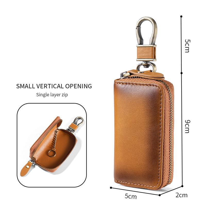 2023 Men's Genuine Leather Retro Car Key Cover, Contrast Color, Single & Double Layer Options