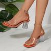One Buckle Rhinestone Block Heel Sandals Women's Summer New Square Toe Open Toe Sheer Strap Pump Shoes