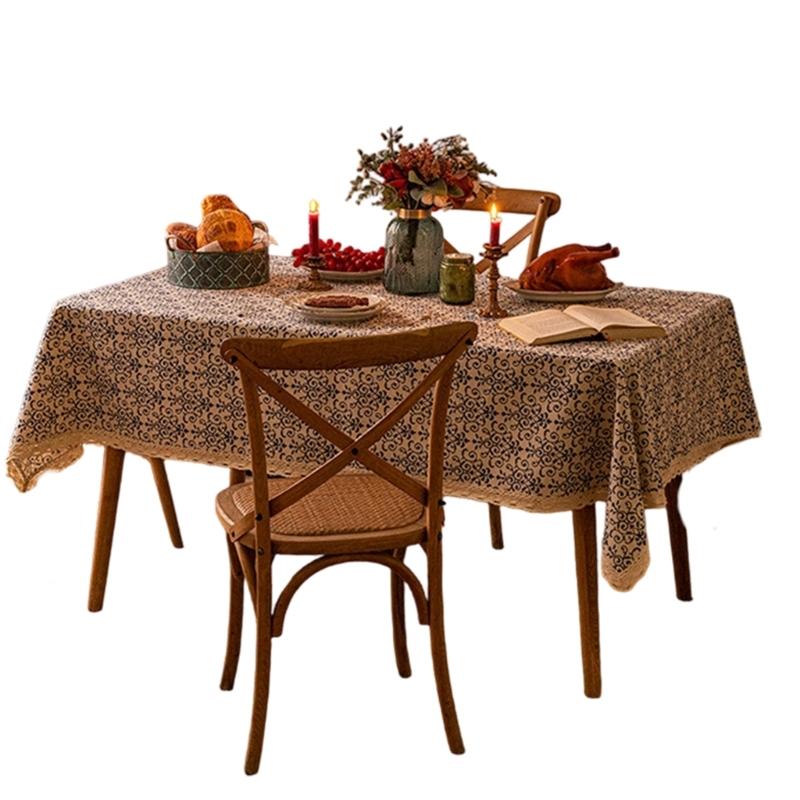

Polyester Table Cover with Tree Print Wrinkle Resistant Easy Cleaning Tablecloth for Christmas Dinner Party Decorations
