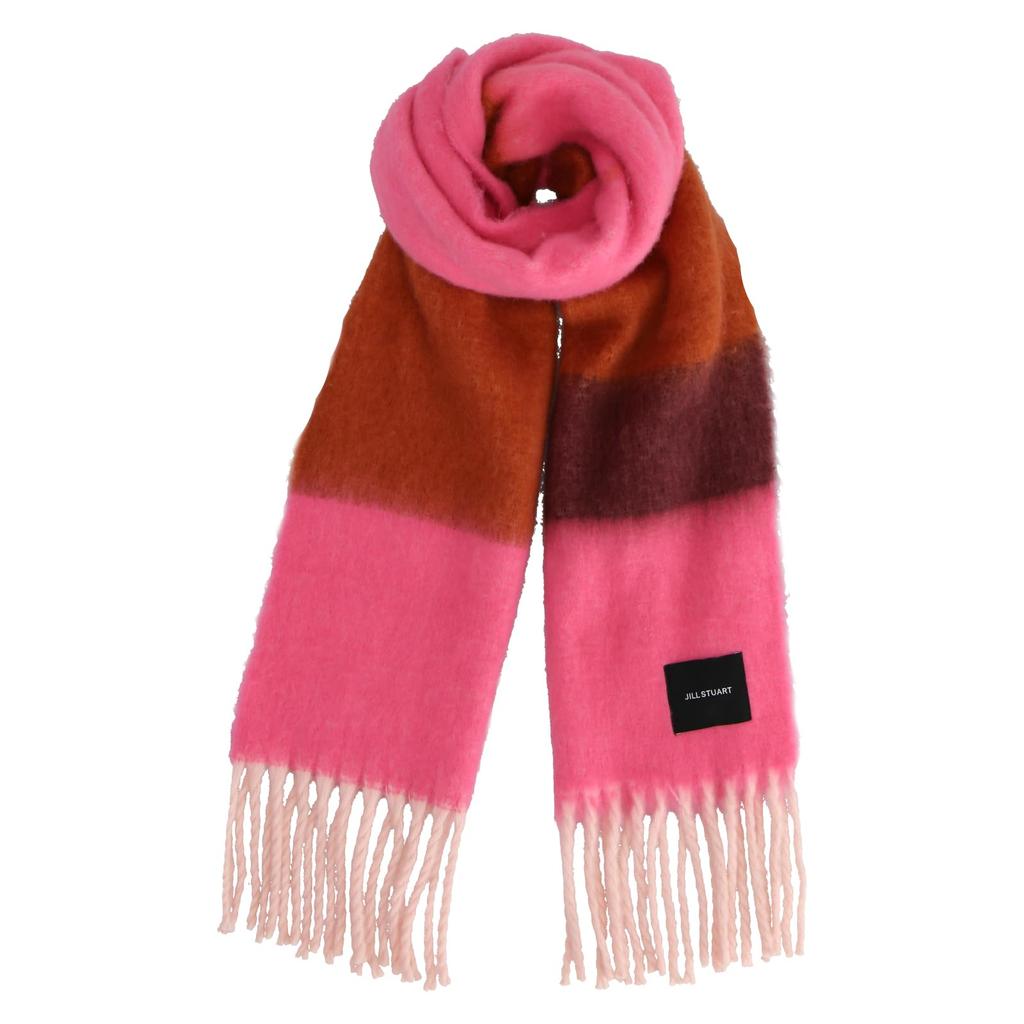 JILL STUART Shaggy Scarf 60105001, Women's Striped Scarf, Pink, 60105001B, Approx. 16.5" x 8.7" (40cm x 220cm)