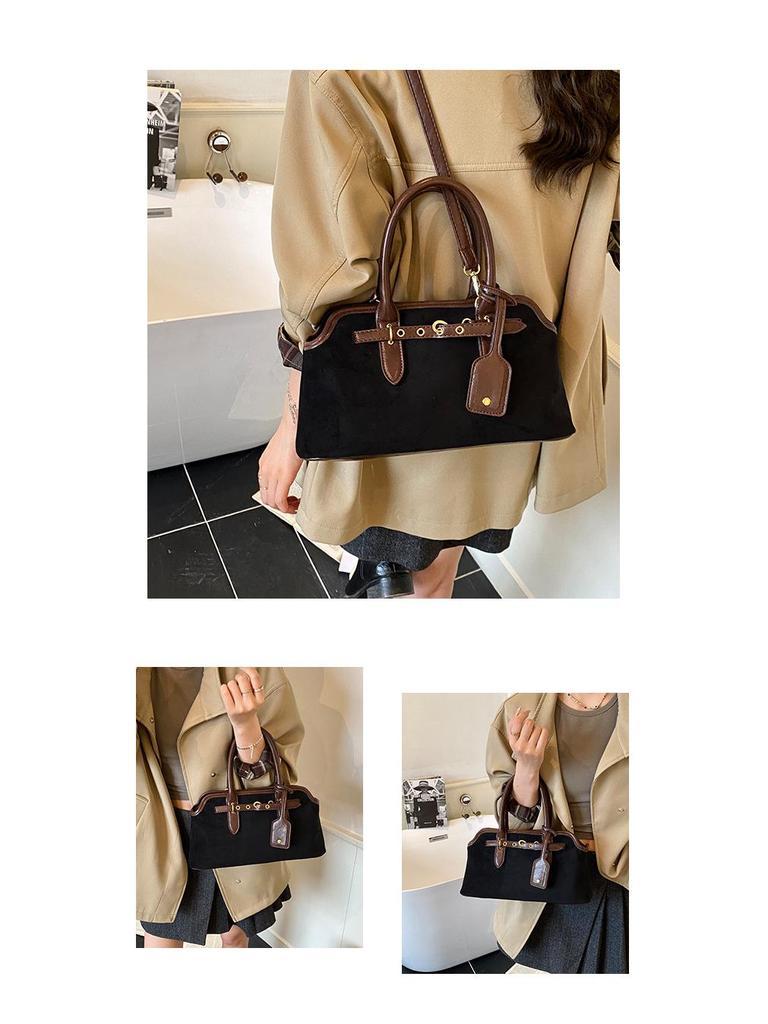 2025 Retro Niche Suede Colorblock Crossbody Baguette Handbag - New Versatile Fashion for Women