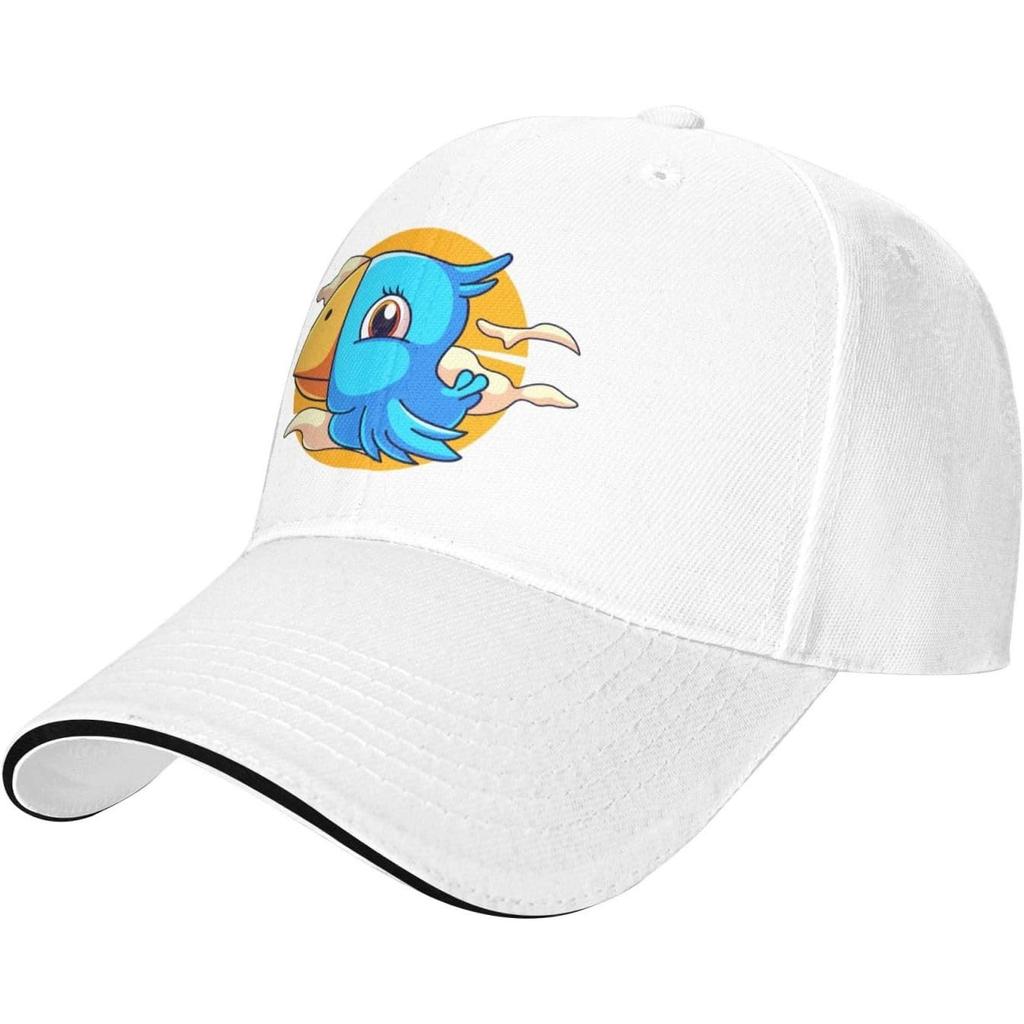 Cute Blue Bird Flying Cartoon Baseball Cap Polyester Adjustable Sun Hat for Adults Casual