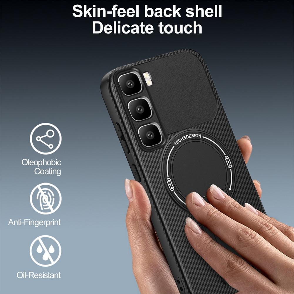 Carbon Fiber Invisible Stand Holder Built-in Magnetic Ring Case for Infinix Hot60 Pro + Hot 60 60i 40i 40 Pro Protection Cover