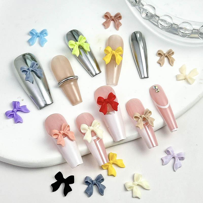 Hot-Selling Bowknot Nail Art Accessories Macaron Color Solid Color Ribbon Bowknot Mixed Pack
