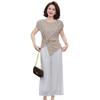 2026 Trendy Wide-Leg Pants & Striped Short-Sleeve Top Set for Middle-Aged and Seniors