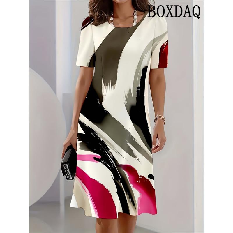 Vintage Dresses For Women Summer Casual Short Sleeve Loose Flowers Print Dress Women Beach Mini Fashion Clothing Robe Femme