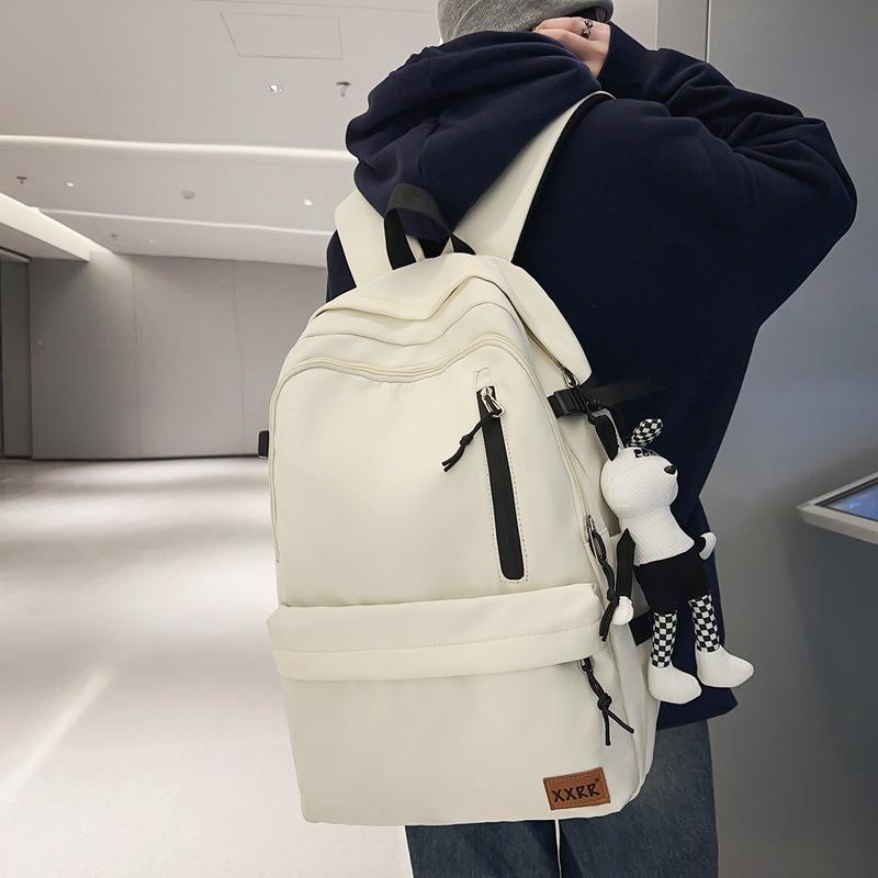 Male Solid Color Backpack Female Large Capacity Student Schoolbag