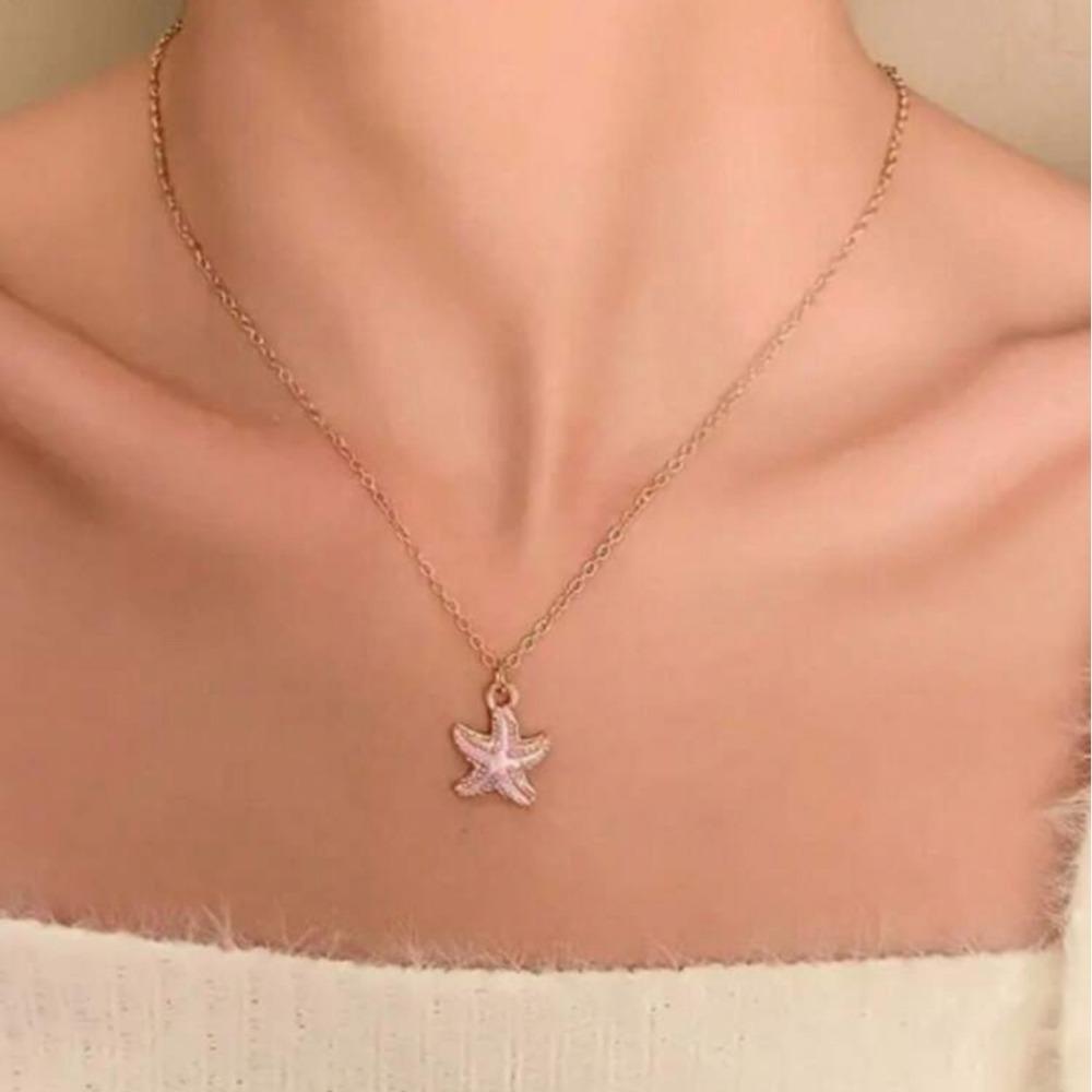 Süße Süße Mehrfarbige Seestern Stern Anhänger Halskette für Damen Bohemia Charm Mode Sommer Strand Halsband Schmuck Zubehör Geschenk