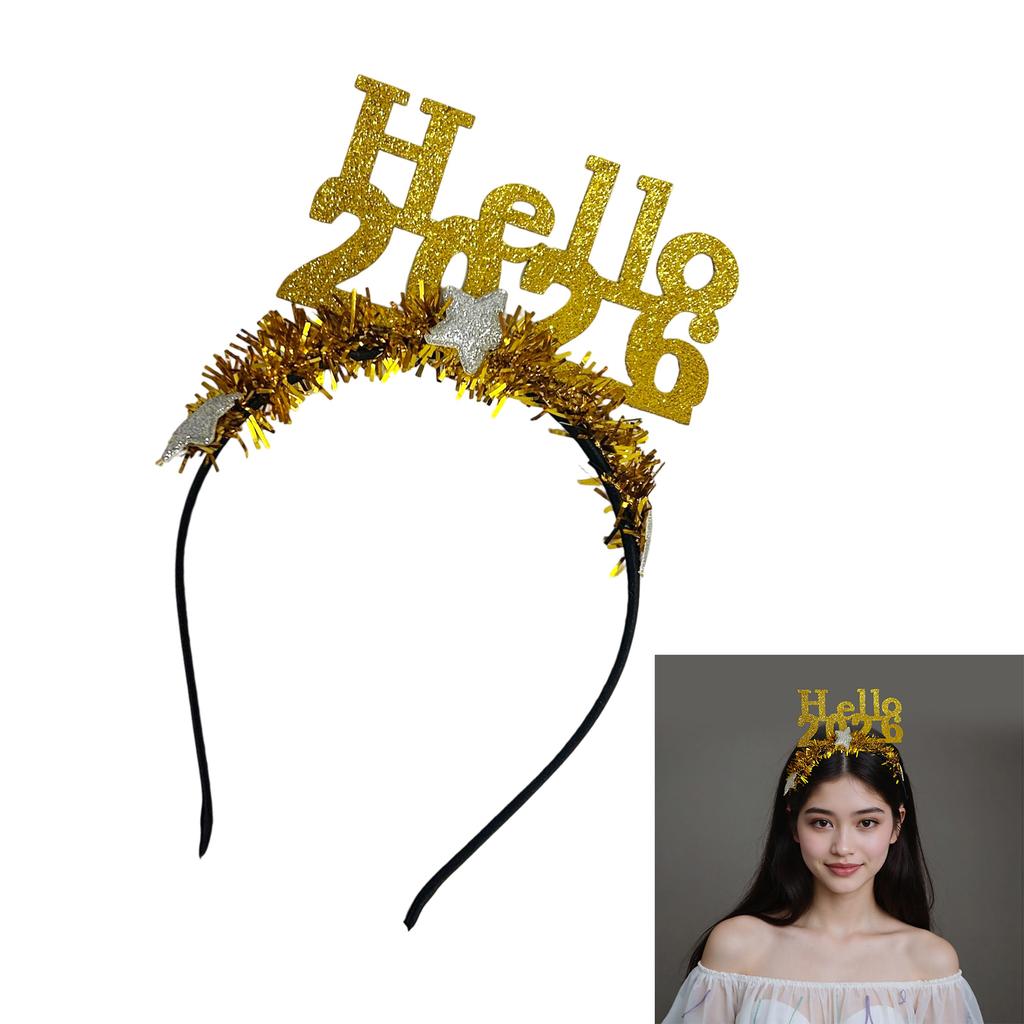 Sparkling New Year Headband Hello 2026 Glitters Hairhoop For Holiday Celebration Parties Carnivals Costume Accessories